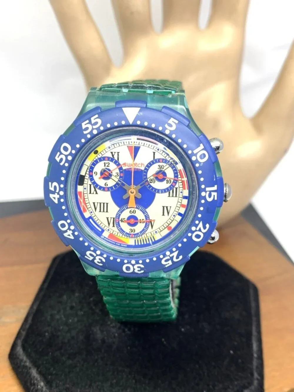 Swatch Men's Watch SBN101 Swiss Quartz Chronograph Vintage 1993 Blue Green 43mm